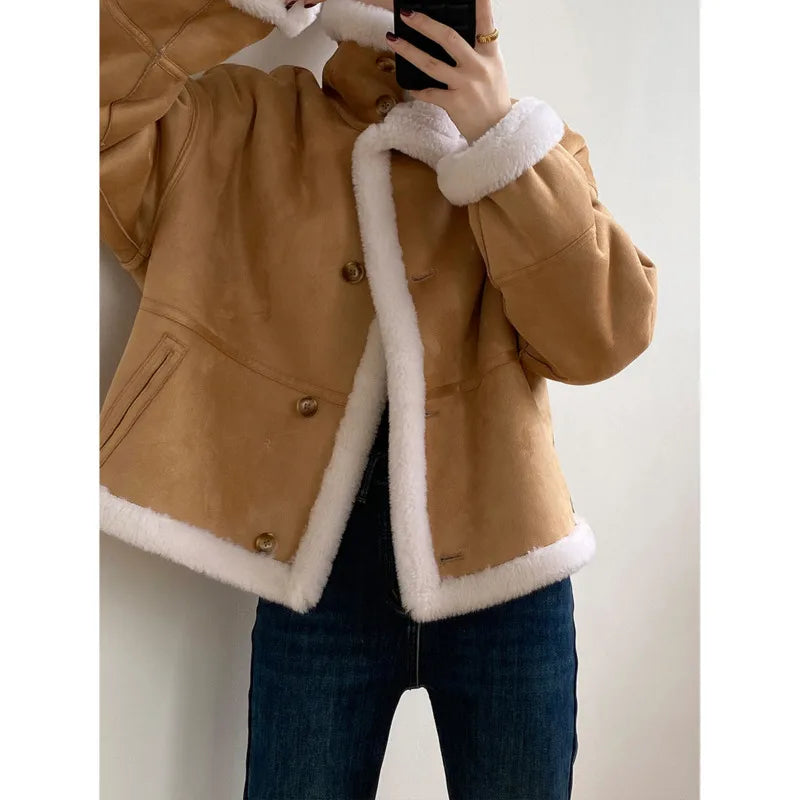 Women Aviator Faux Fur Winter Jacket