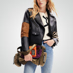 Women's Animal Print Black Sheepskin Leather Biker Jacket