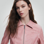 Women Biker Style Pink Leather Jacket