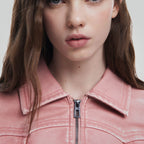 Women Biker Style Pink Leather Jacket
