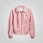 Women Biker Style Pink Leather Jacket