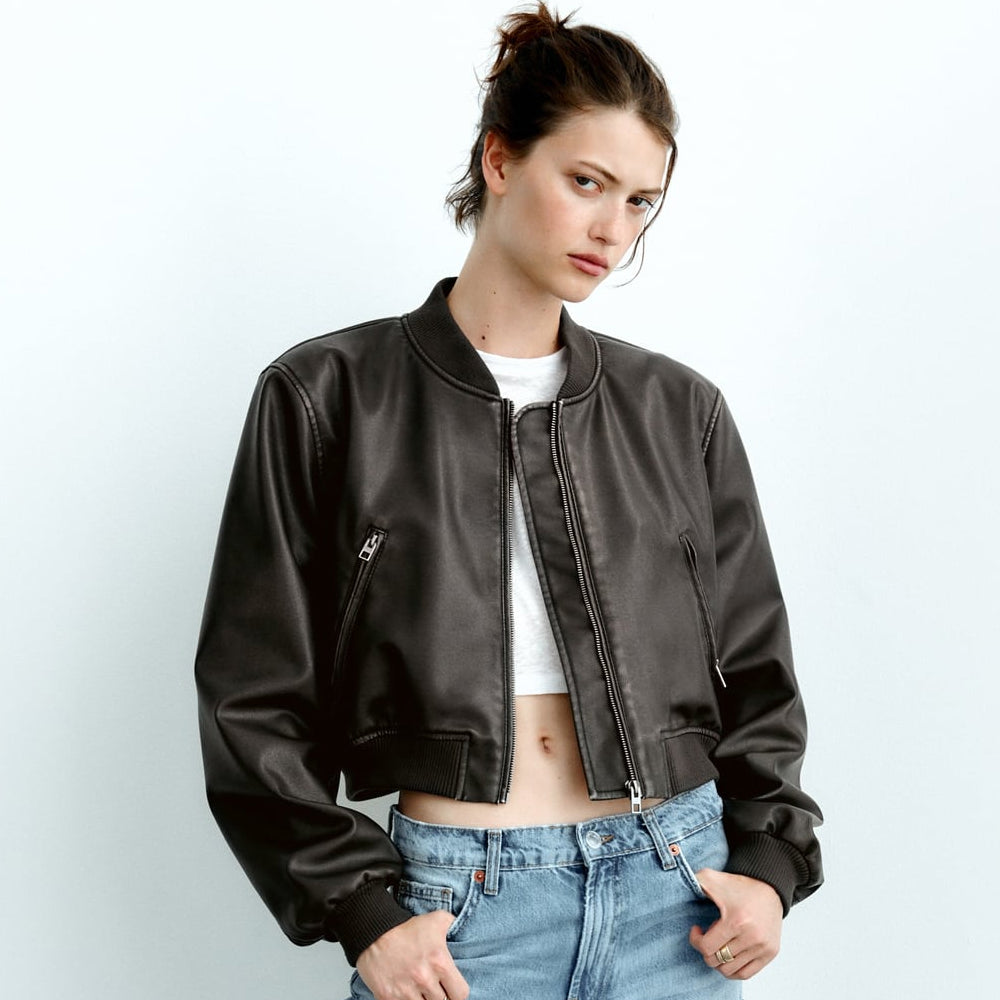 Women's Black A1 Aviator Bomber Jacket - Classic Leather