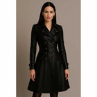 Women Black Gothic Leather Trench Coat Corset Back