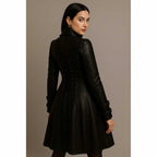 Women Black Gothic Leather Trench Coat Corset Back