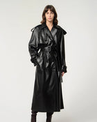 Fashion Women Black Leather Trench Coat