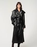 Fashion Women Black Leather Trench Coat
