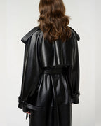 Fashion Women Black Leather Trench Coat