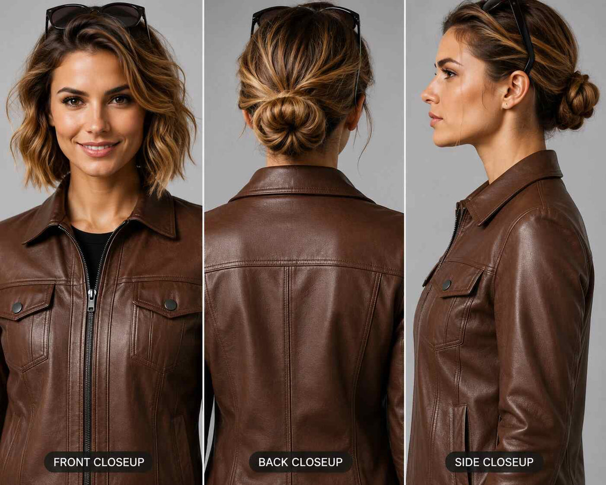 Women Brown Leather Full Zip Trucker Jacket – Classic Appeal
