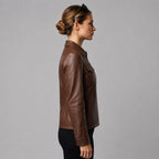 Women Brown Leather Full Zip Trucker Jacket – Classic Appeal