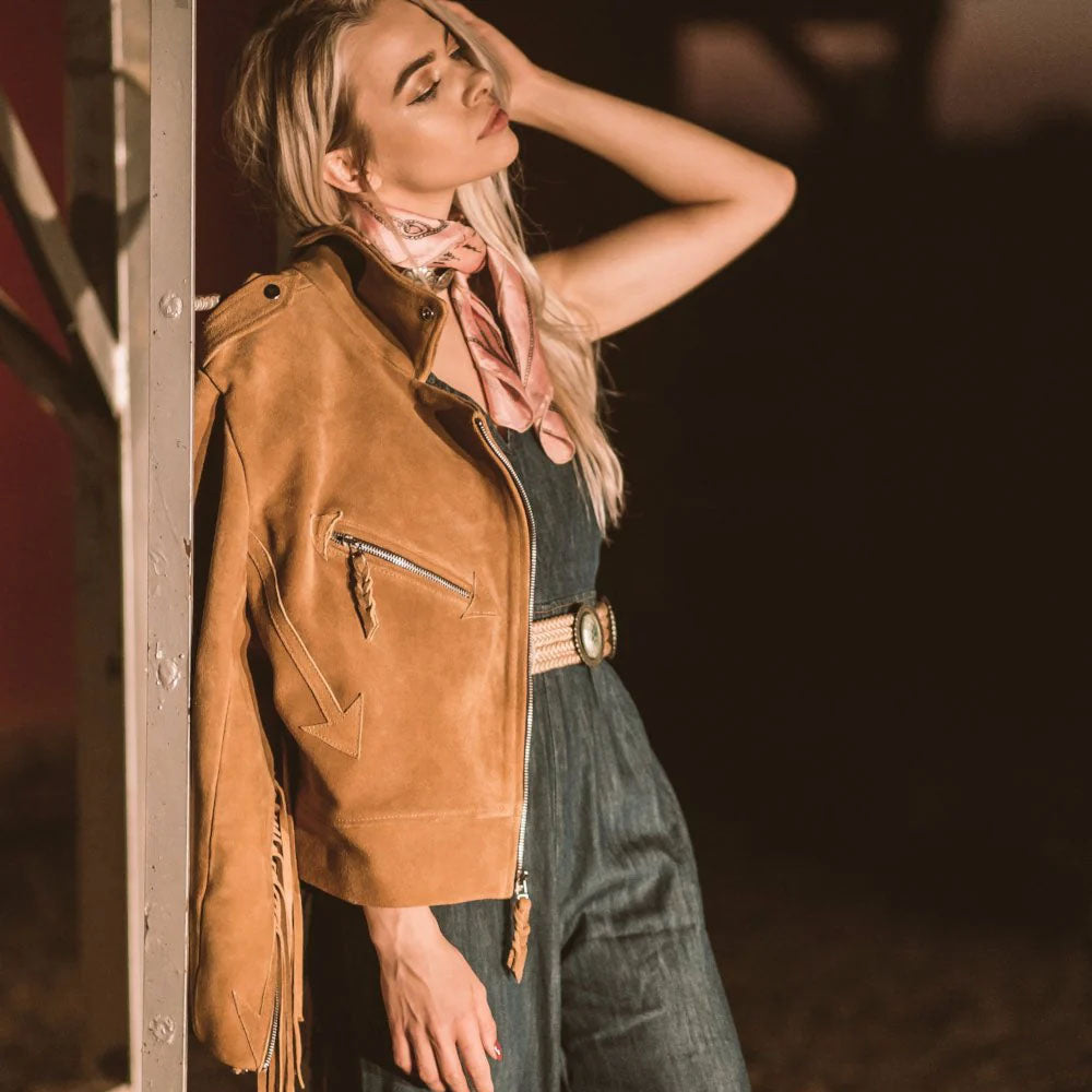 Women Cowboy Jacket with Suede Leather Fringe