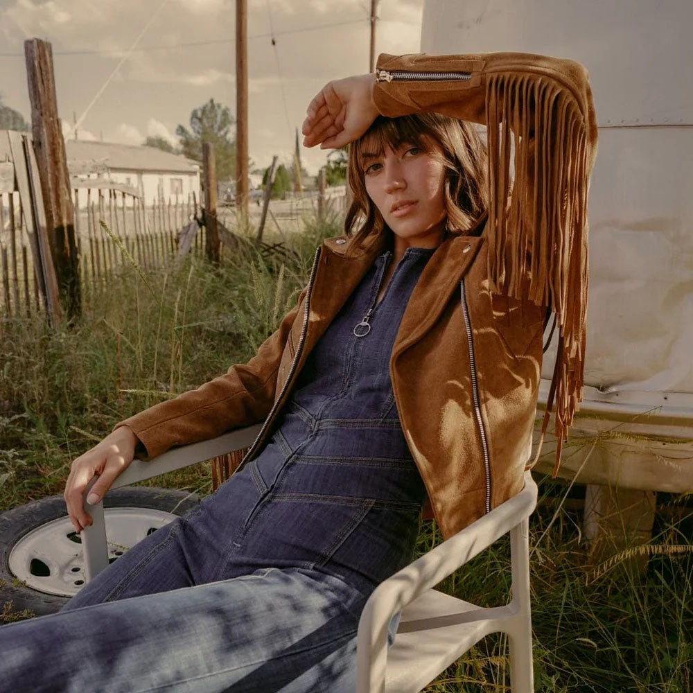 Women Cowboy Jacket with Suede Leather Fringe