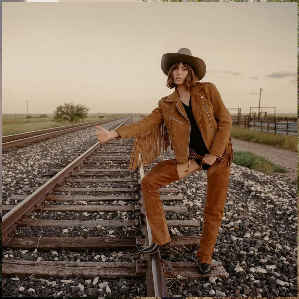 Women Cowboy Jacket with Suede Leather Fringe