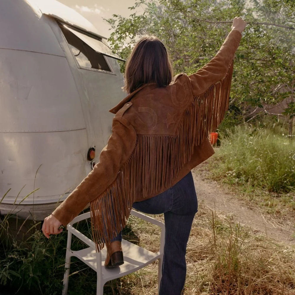 Women Cowboy Jacket with Suede Leather Fringe