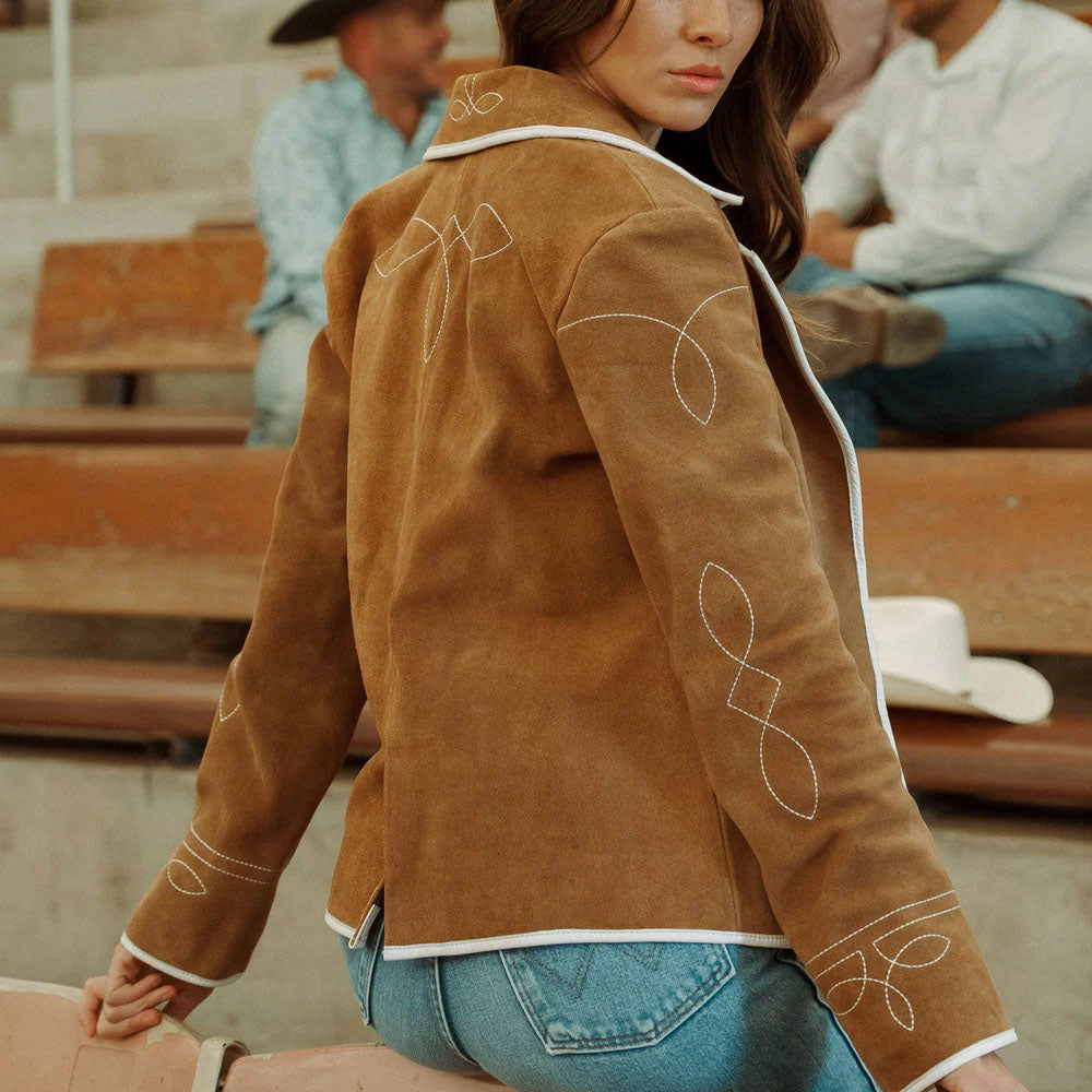 Women Cowboy Suede Jacket in Brown Leather