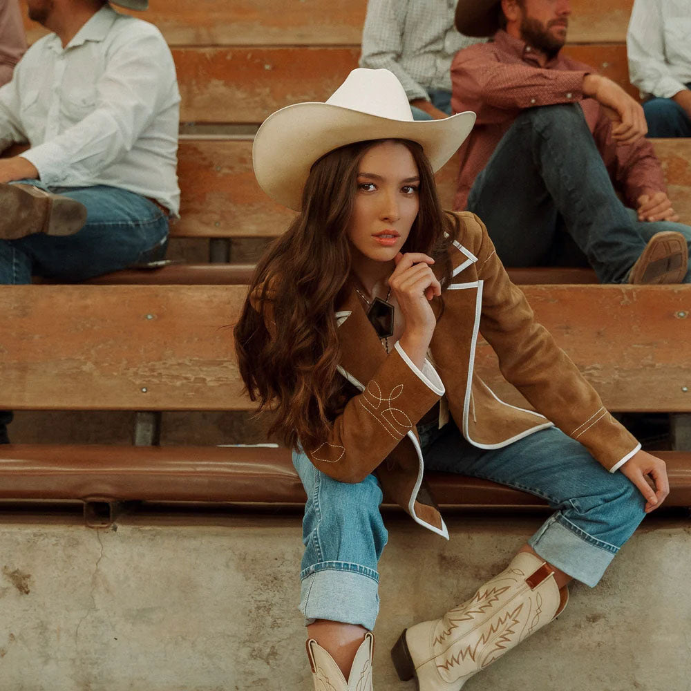 Women Cowboy Suede Jacket in Brown Leather