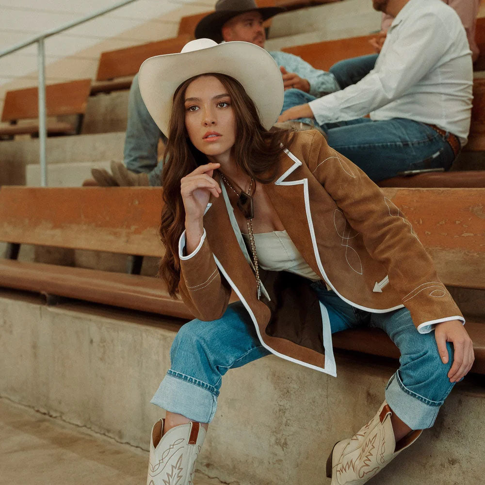 Women Cowboy Suede Jacket in Brown Leather