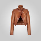 Women’s Cropped Goatskin Brown Leather Jacket