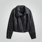 Women Distressed Black Leather Biker Jacket