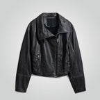 Women Distressed Black Leather Biker Jacket
