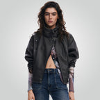 Women Distressed Black Leather Biker Jacket