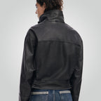 Women Distressed Black Leather Biker Jacket