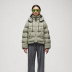 Women's Dull Green Puffer Jacket with Stylish Warmth