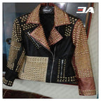 Women Fashion Studded Punk Rock Leather Jacket SJW110