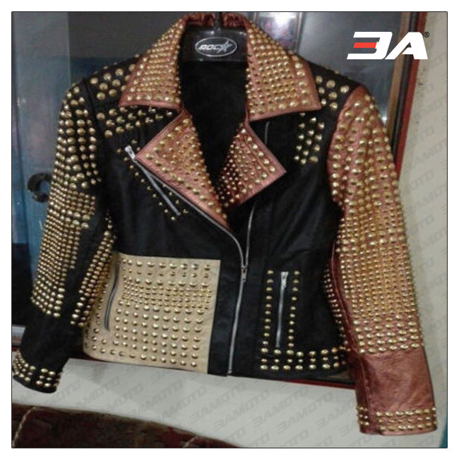Women Fashion Studded Punk Rock Leather Jacket SJW110