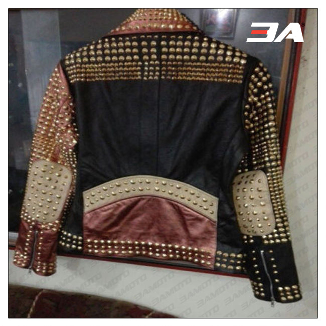 Women Fashion Studded Punk Rock Leather Jacket SJW110