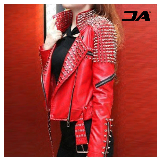 Women Fashion Studded Punk Rock Leather Jacket