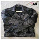 Women Fashion Studded Punk Rock Leather Jacket SJW119