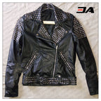 Women Fashion Studded Punk Rock Leather Jacket SJW119