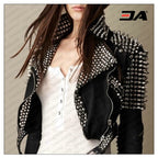 Women Fashion Studded Punk Rock Leather Jacket SJW122