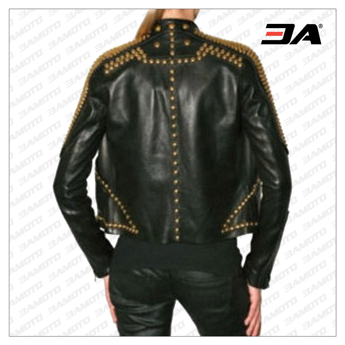 Women Golden Studded Leather Jacket, Steam Punk Golden Jacket, Dome Large Golden Studded Leather Jacket Steam Punk Rocker Girl Jacket