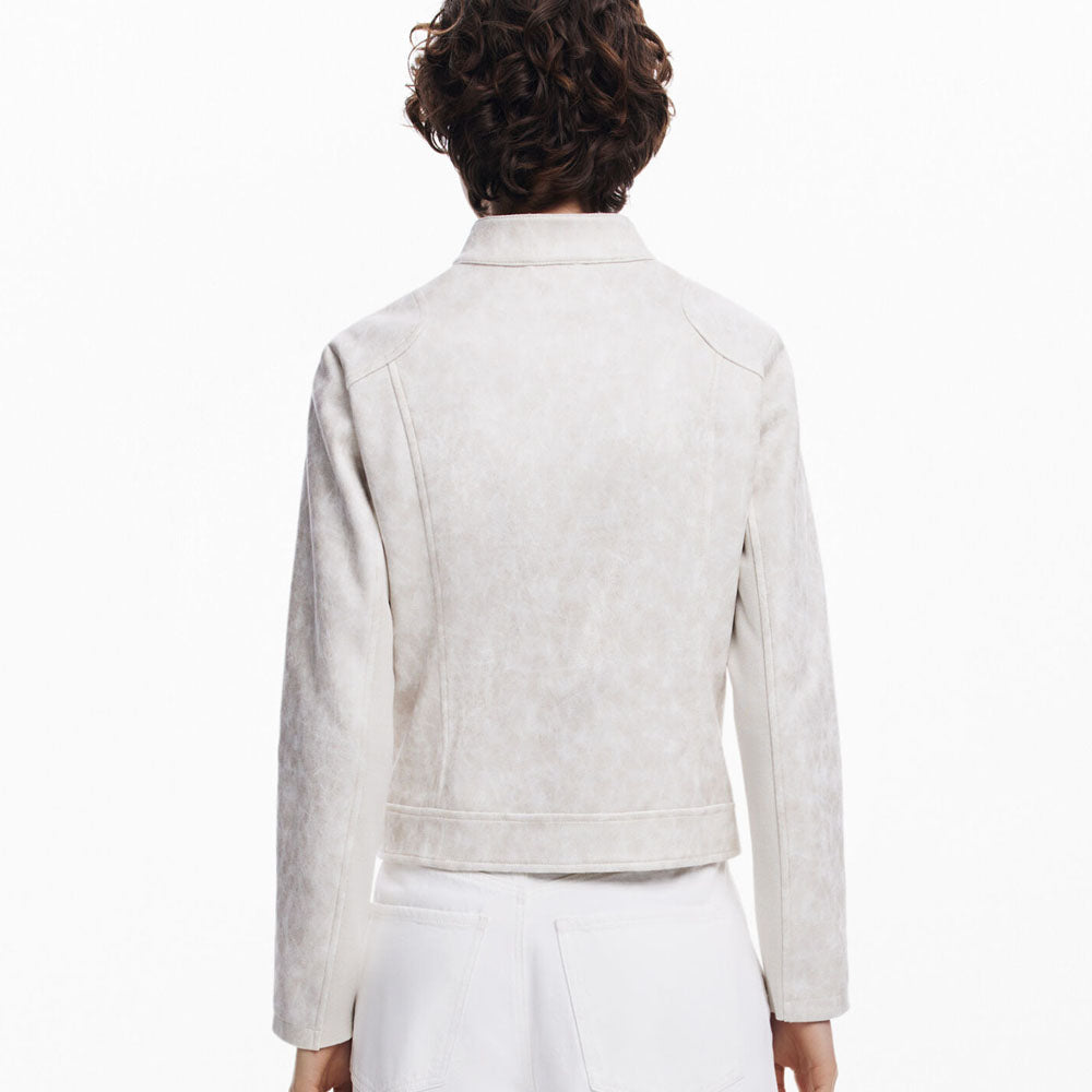 Women Motorcycle Biker White Leather Jacket