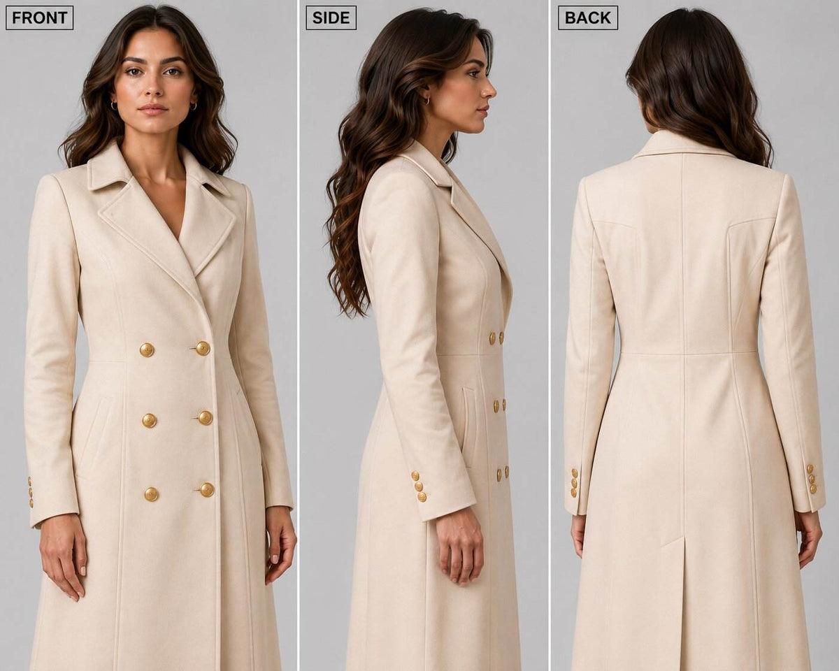 Women Off White Leather Trench Coat – Elegant Appeal