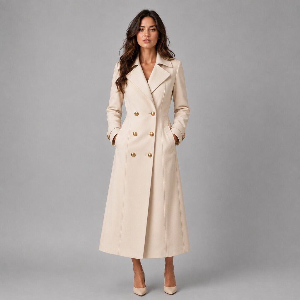Women Off White Leather Trench Coat – Elegant Appeal