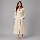 Women Off White Leather Trench Coat – Elegant Appeal