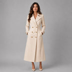 Women Off White Leather Trench Coat – Elegant Appeal