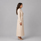 Women Off White Leather Trench Coat – Elegant Appeal