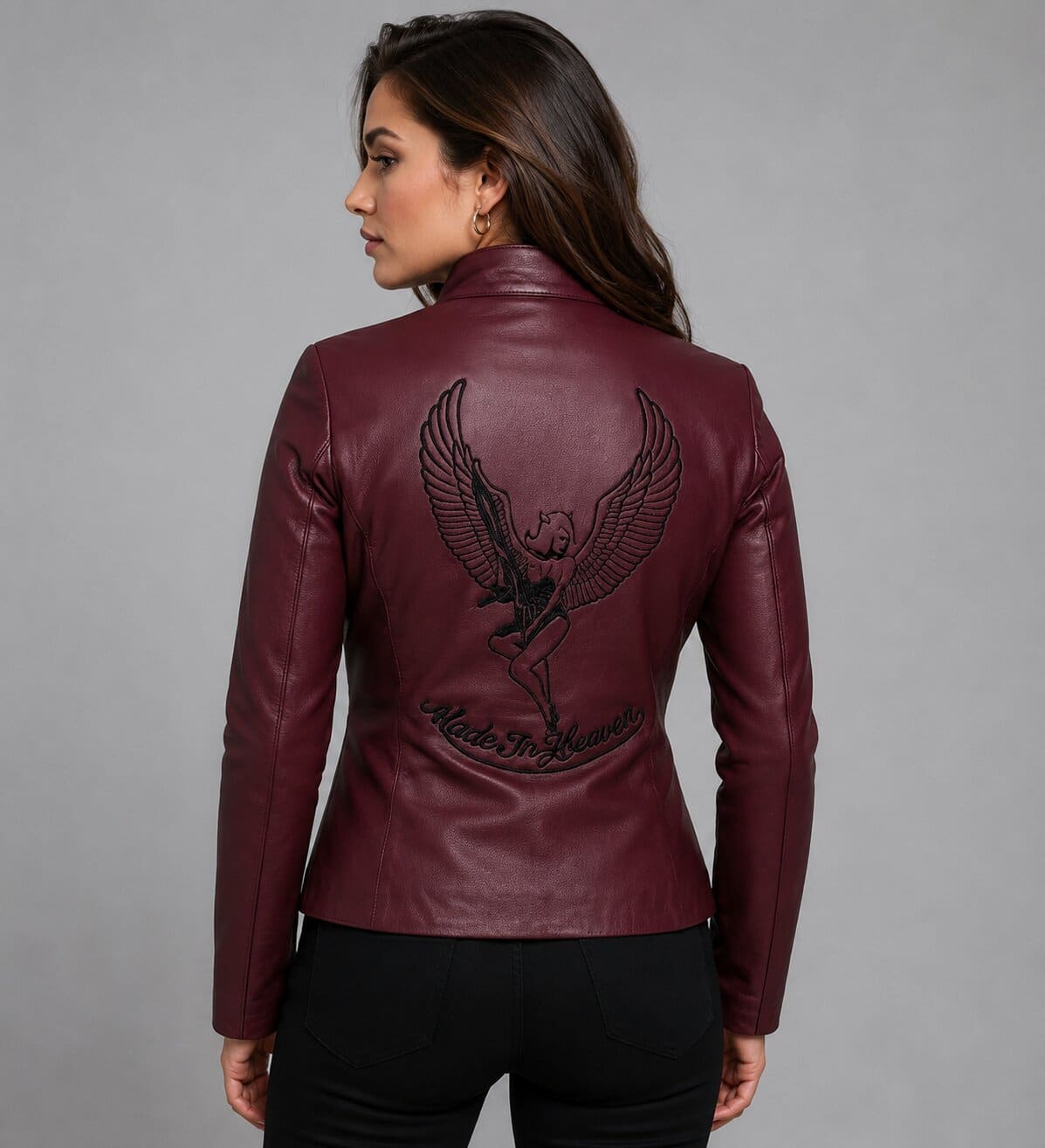 Women Red Genuine Leather Gamer Biker Jacket With RE2 Claire Style