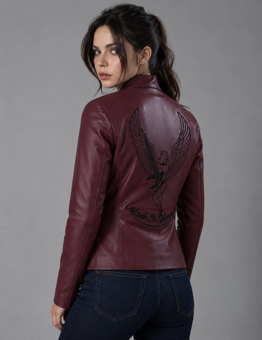 Women Red Genuine Leather Gamer Biker Jacket With RE2 Claire Style