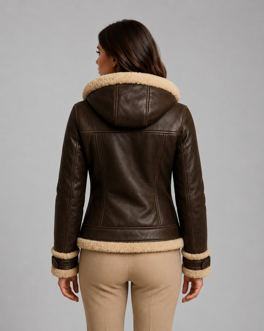 Women Shearling Fur Lined Leather Bomber Jacket