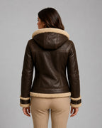 Women Shearling Fur Lined Leather Bomber Jacket
