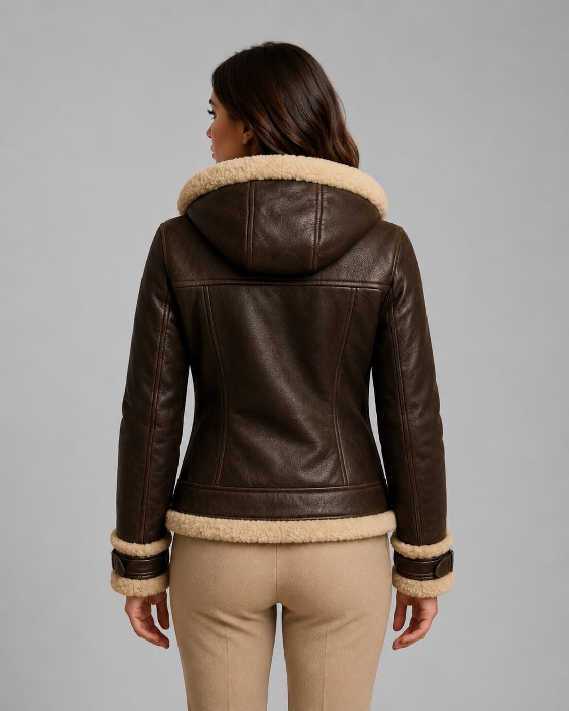Women Shearling Fur Lined Leather Bomber Jacket