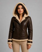 Women Shearling Fur Lined Leather Bomber Jacket