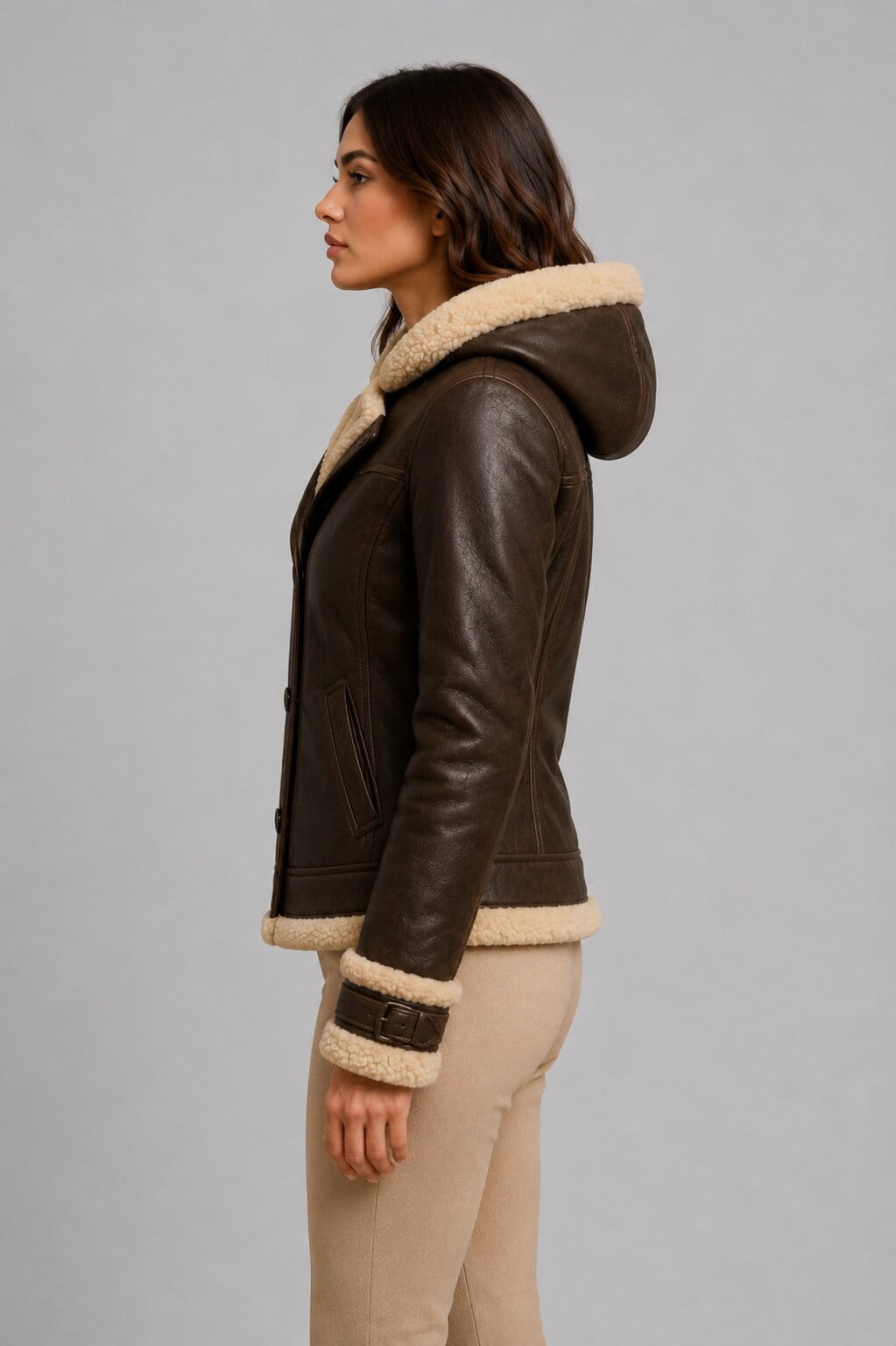 Women Shearling Fur Lined Leather Bomber Jacket