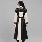 Women Two Tone Black and White Leather Trench Coat – Sophisticated Appeal