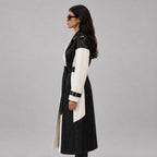 Women Two Tone Black and White Leather Trench Coat – Sophisticated Appeal