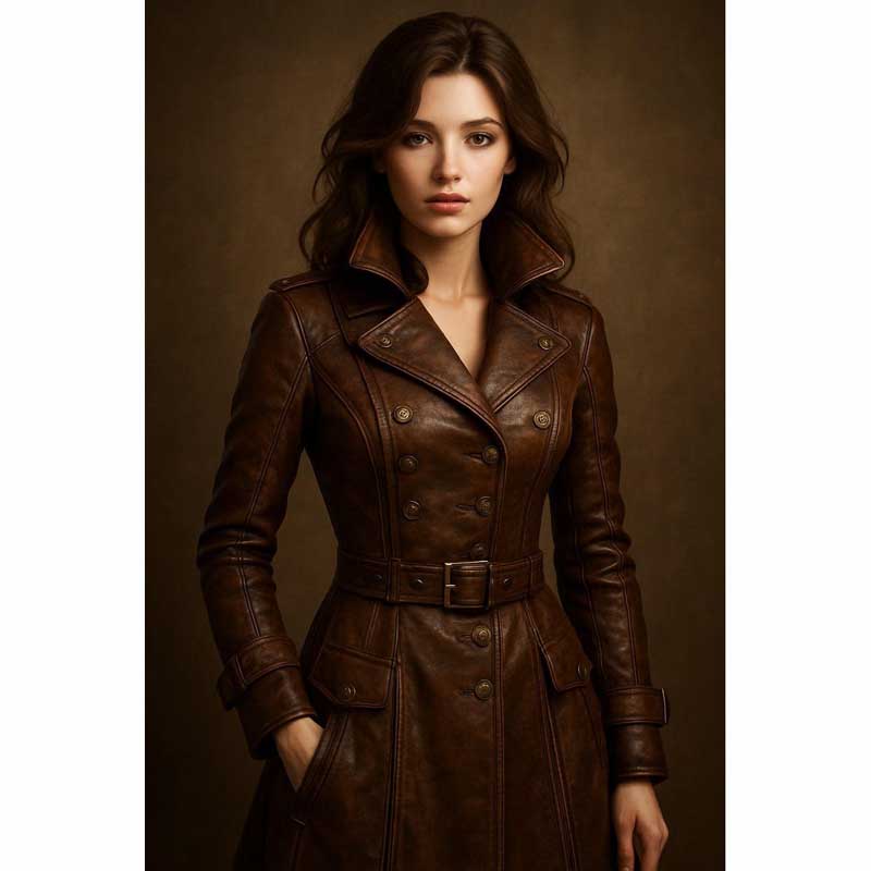 Women Vintage Brown Lambskin Leather Coat